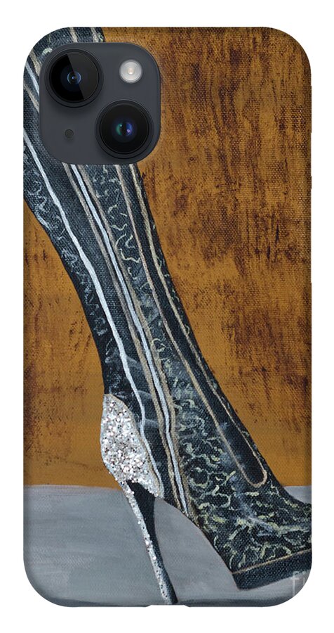 Kinky Boot iPhone 14 Case featuring the painting Sparkle Kinky Boot by Laurel Best
