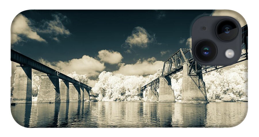 Rr iPhone 14 Case featuring the photograph Congaree River Trestles Infrared-Split Tone by Charles Hite