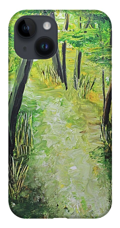 Earth Day iPhone 14 Case featuring the painting Spring Path by April Burton