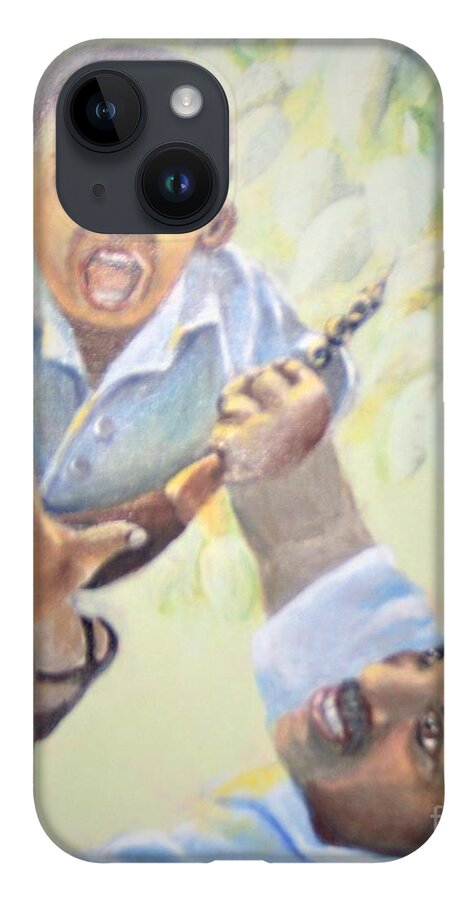 African-american iPhone 14 Case featuring the painting Squeals of Joy by Saundra Johnson