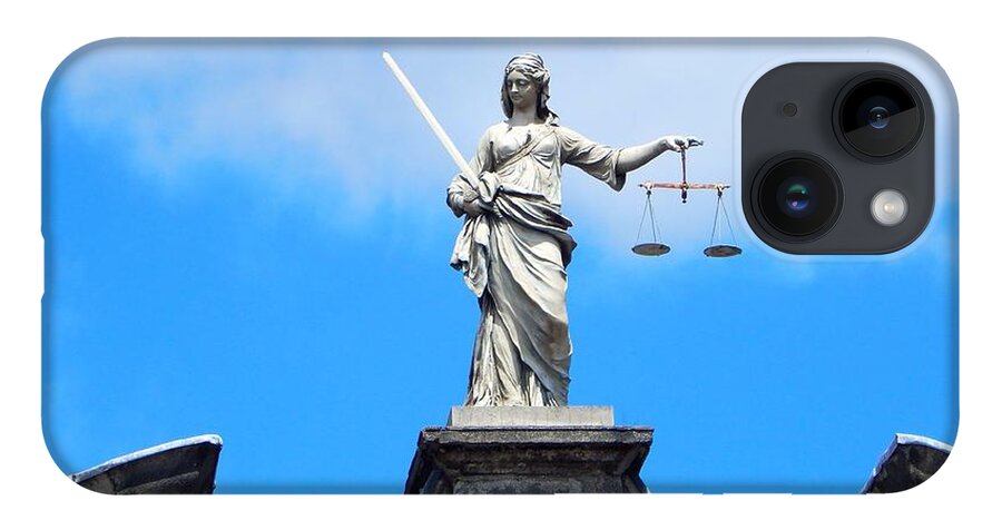 Ireland iPhone 14 Case featuring the photograph Statue of Justice by Sue Morris