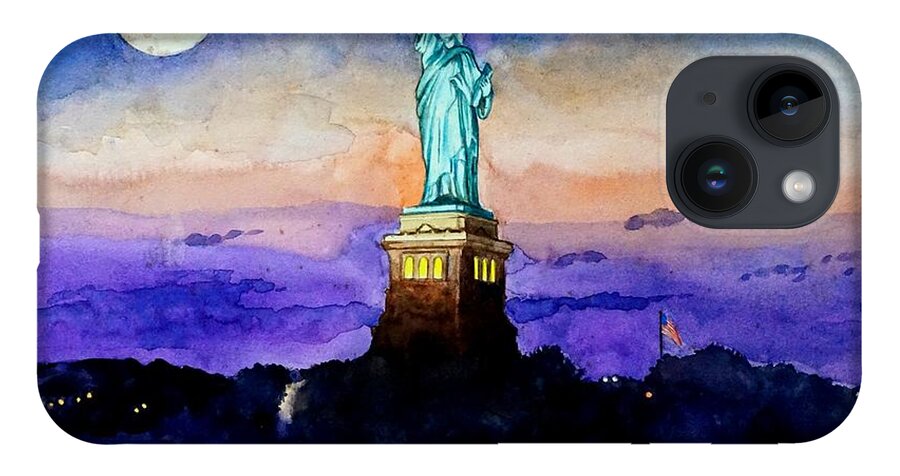 Statue Of Liberty iPhone 14 Case featuring the painting Statue of Liberty New York by Christopher Shellhammer
