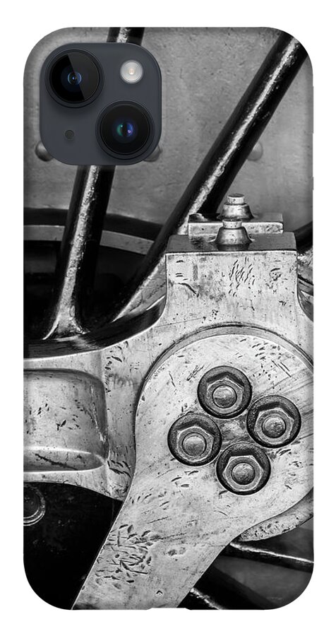 Vintage iPhone Case featuring the photograph Steam Engine Wheel BW by Rick Deacon