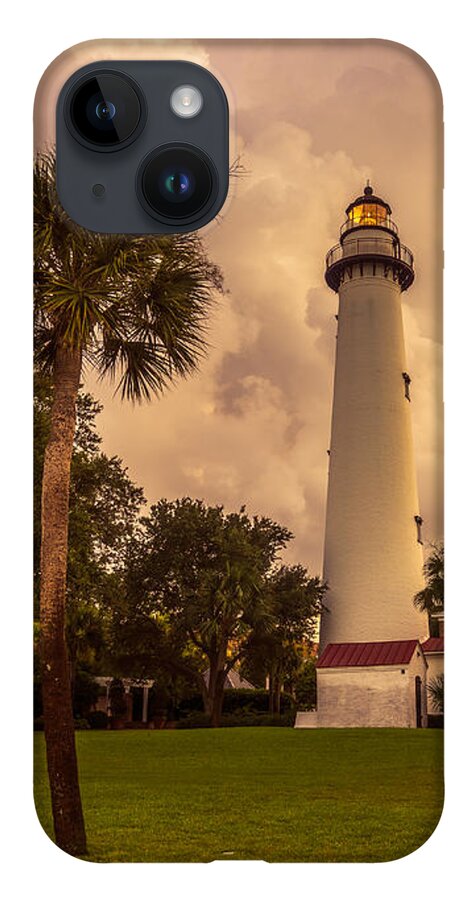 Architecture iPhone 14 Case featuring the photograph Storm Clouds over St. Simons Light by Chris Bordeleau