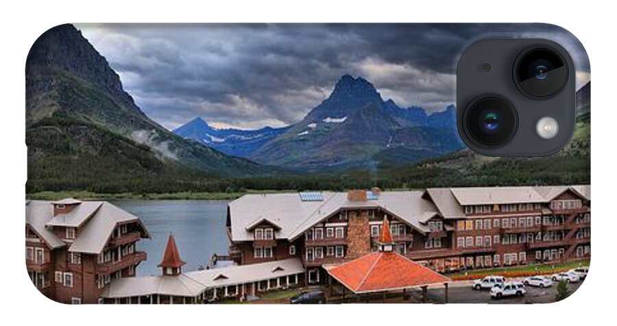 Many Glacier Lodge Panorama iPhone Case featuring the photograph Storms Over Paradise by Adam Jewell