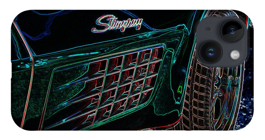 Corvette iPhone 14 Case featuring the digital art Stringray Neon by Darrell Foster