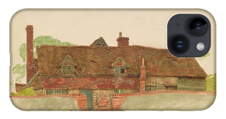 Kate Greenaway 1846-1901 Study Of A Long Cottage With Dormer Windows And Tiled Upper Wall. Beautiful House iPhone Case featuring the painting Study of a Long Cottage with Dormer Windows by MotionAge Designs