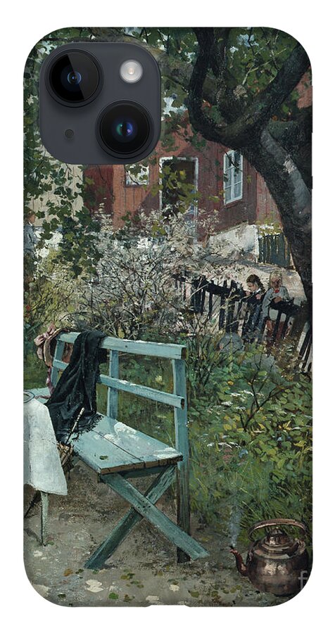 Frits Thaulow iPhone 14 Case featuring the painting Summer day in the garden by O Vaering