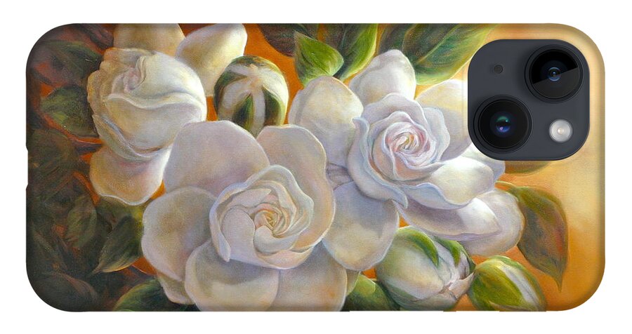 White Gardenia iPhone 14 Case featuring the painting Sunkissed Gardenia by Lynne Pittard