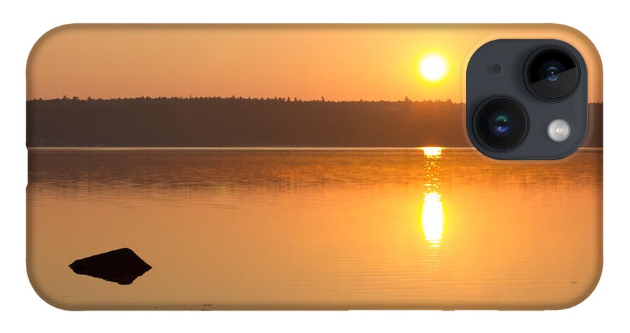 Sunset iPhone 14 Case featuring the photograph Sunrise on the Rocks of Branch Lake - Maine by Kirkodd Photography Of New England