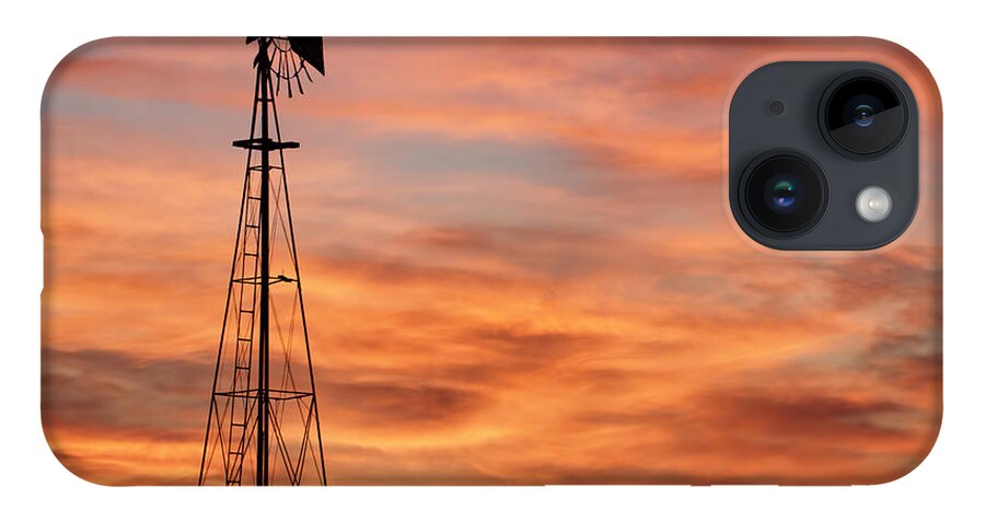 Kansas iPhone 14 Case featuring the photograph Sunset and Windmill 04 by Rob Graham