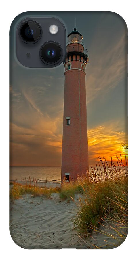 Lighthouse iPhone 14 Case featuring the photograph Sunset at Petite Pointe Au Sable by Susan Rissi Tregoning