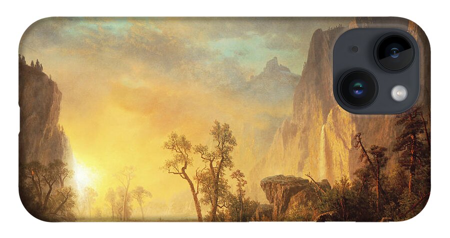 Bierstadt iPhone 14 Case featuring the painting Sunset in the Rockies by Albert Bierstadt