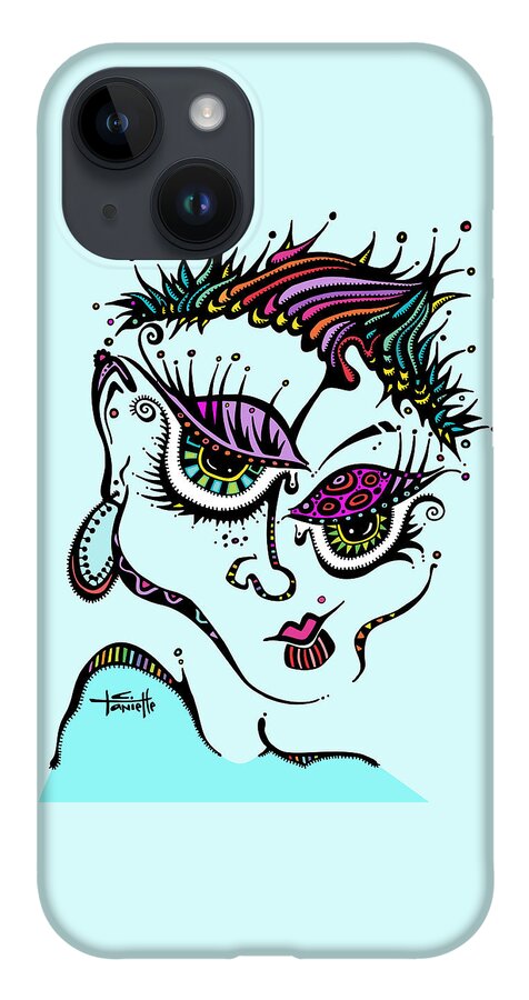 Color Added To Black And White Drawing Of Woman iPhone 14 Case featuring the digital art Superfly by Tanielle Childers