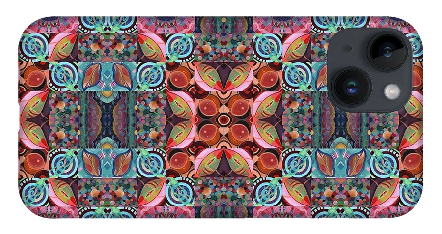 The Joy Of Design By Helena Tiainen iPhone 14 Case featuring the mixed media T J O D Mandala Series Puzzle 7 Arrangement 1 Multiplied by Helena Tiainen