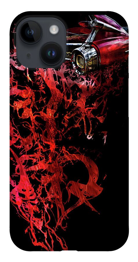 Cadillac iPhone 14 Case featuring the photograph T Shirt Deconstruct Red Cadillac by Glenda Wright