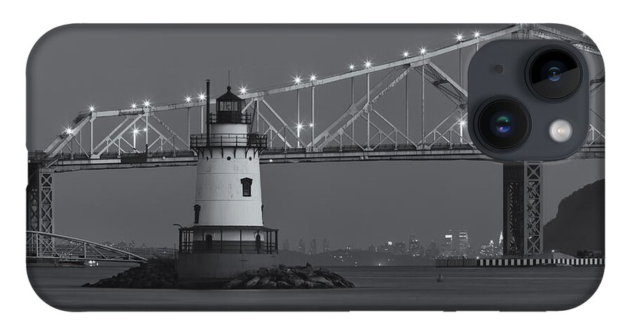 Clarence Holmes iPhone 14 Case featuring the photograph Tarrytown Lighthouse and Tappan Zee Bridge at Twilight II by Clarence Holmes