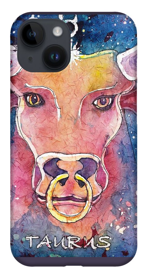 Zodiac iPhone 14 Case featuring the painting Taurus by Ruth Kamenev