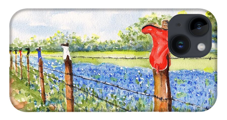 Texas iPhone Case featuring the painting Texas Bluebonnets Boot Fence by Carlin Blahnik CarlinArtWatercolor
