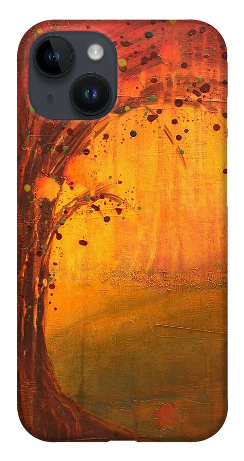 Acrylic iPhone 14 Case featuring the painting Textured Fall - Tree Series by Brenda O'Quin