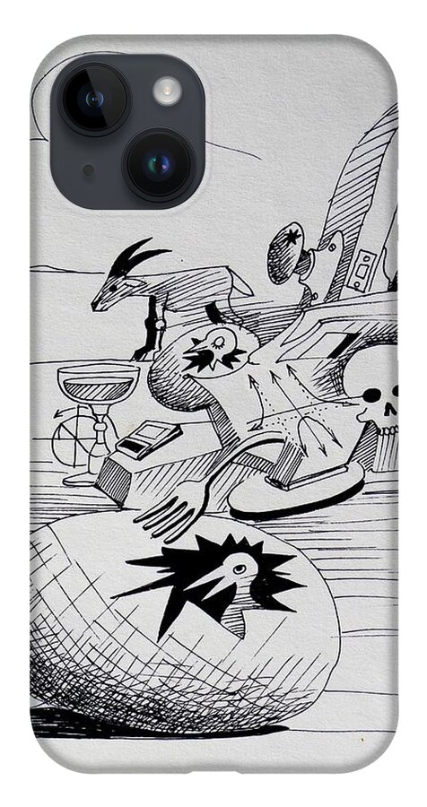 Surreal iPhone 14 Case featuring the drawing That's Nuts by John Kaelin