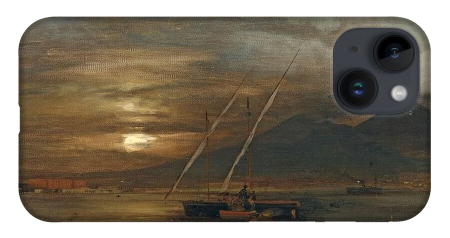 Oswald Achenbach iPhone 14 Case featuring the painting The Bay Of Naples In The Moonlight by MotionAge Designs