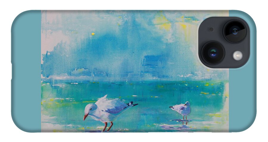 Gulls iPhone 14 Case featuring the painting The Beach Boys by Ruth Kamenev