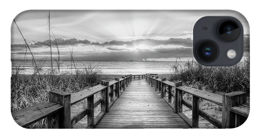 Black iPhone 14 Case featuring the photograph The Beach is Calling Black and White by Debra and Dave Vanderlaan