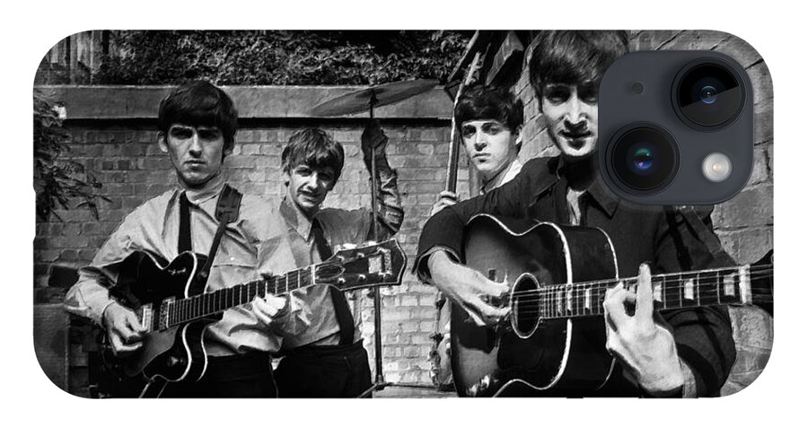 The Beatles iPhone Case featuring the painting The Beatles In London 1963 Black And White Painting by Tony Rubino