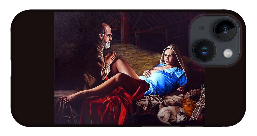 Virgin Mary iPhone 14 Case featuring the painting The Birth by Vic Ritchey