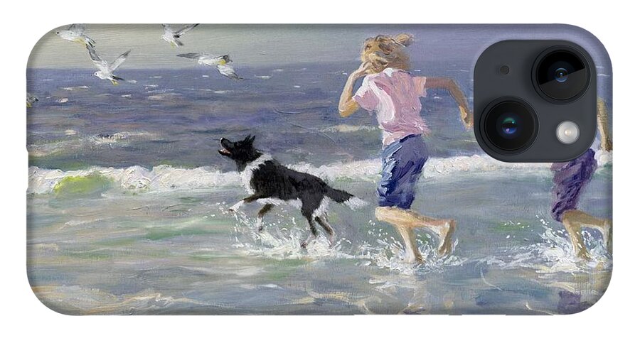 Seaside; Children iPhone 14 Case featuring the painting The Chase by William Ireland