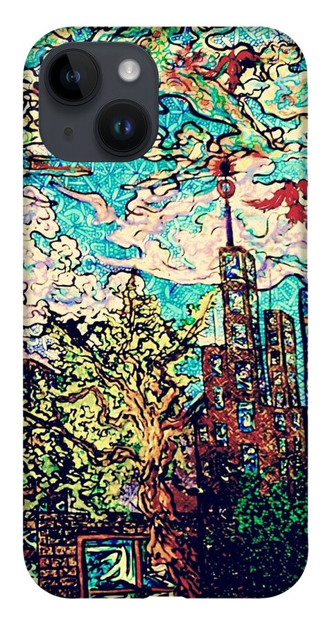 Cityscape iPhone 14 Case featuring the drawing The City by Angela Weddle