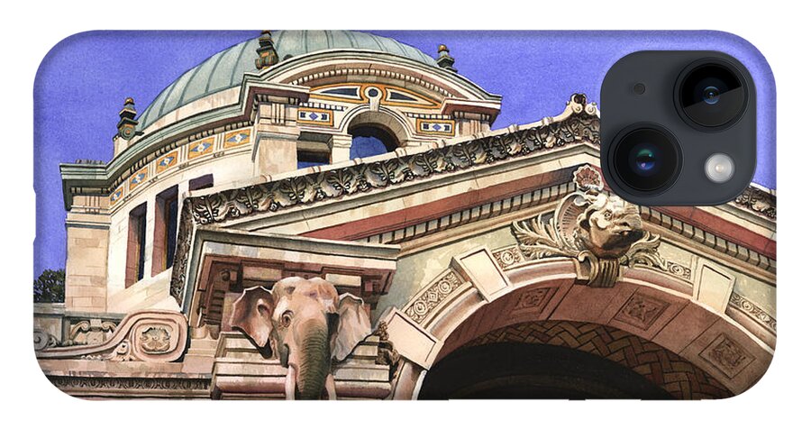 Bronx Zoo iPhone 14 Case featuring the painting The Elephant House Bronx Zoo by Marguerite Chadwick-Juner