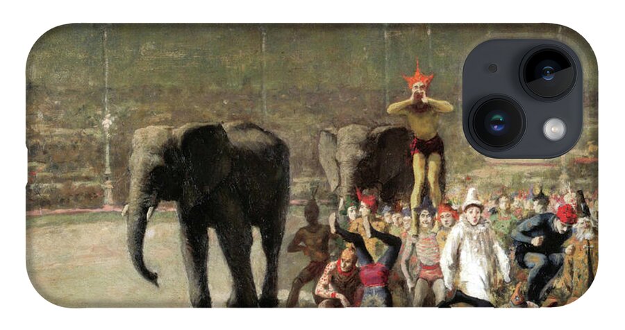 Émile Friant - The Entrance Of The Clowns 1881 iPhone Case featuring the painting The Entrance of the Clowns by emile Friant