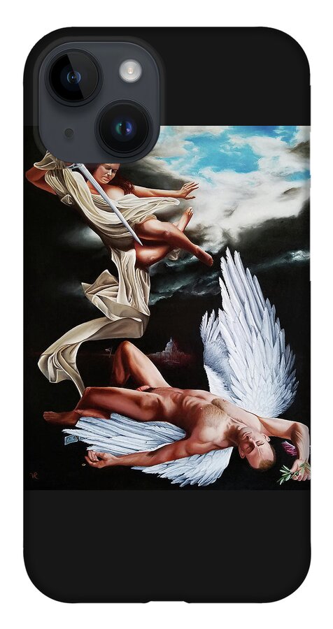 Angels iPhone 14 Case featuring the painting The Fallen by Vic Ritchey