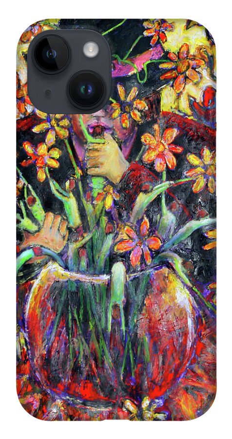 Animals iPhone 14 Case featuring the painting The flower arranger by Jeremy Holton
