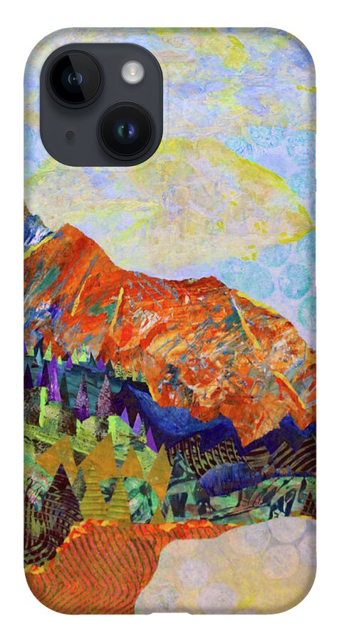 Monoprint Collage iPhone 14 Case featuring the painting The Golden Hour by Polly Castor