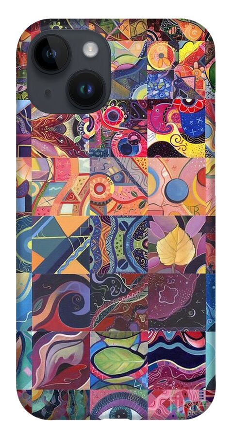 Abstract iPhone 14 Case featuring the painting The Joy of Design First 40 Variation 1 by Helena Tiainen
