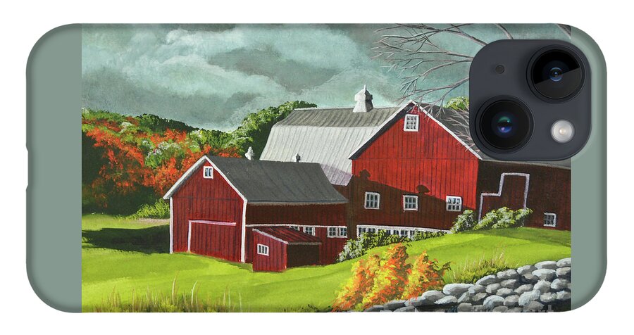 Barn Painting iPhone 14 Case featuring the painting The Light After The Storm by Charlotte Blanchard