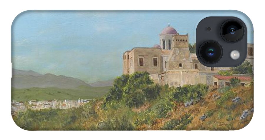 Crete iPhone 14 Case featuring the painting The Monastery of Gonia Kolymbari Crete by David Capon