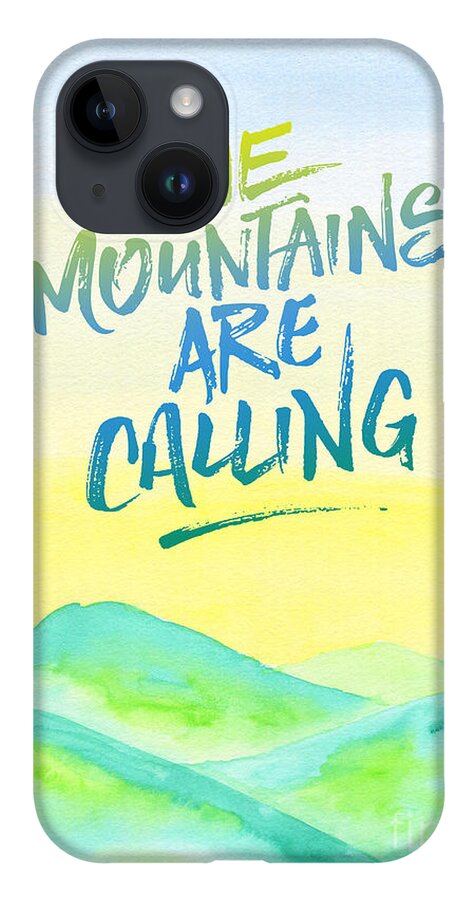 The Mountains Are Calling iPhone Case featuring the painting The Mountains Are Calling Yellow Blue Sky Watercolor Painting by Beverly Claire Kaiya
