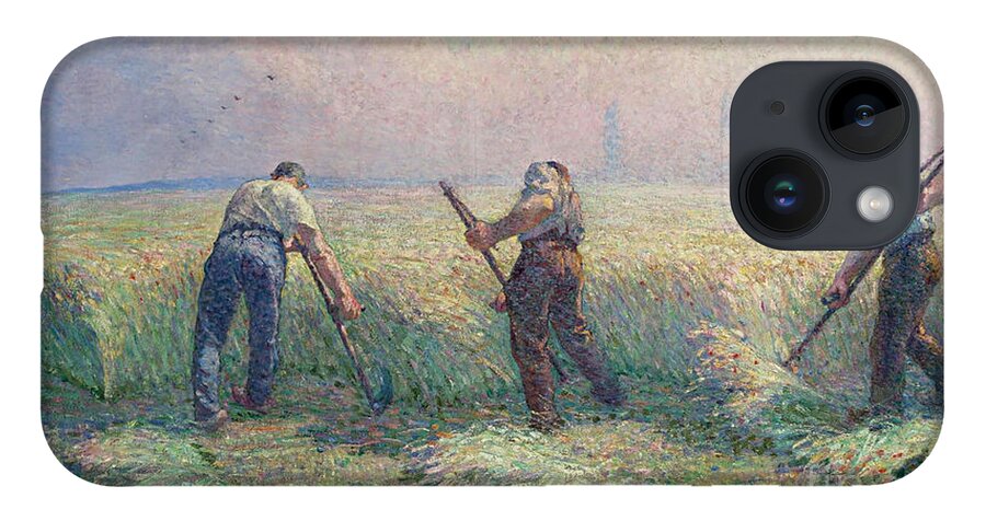 Henri Lebasque � The Mowers In The Outskirts Of Lagny iPhone Case featuring the painting The Mowers in the Outskirts of Lagny by MotionAge Designs