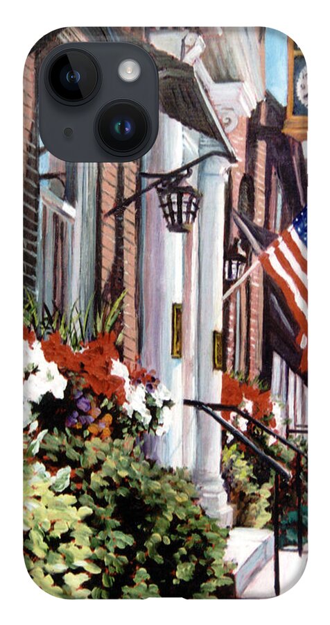 Historic Town iPhone 14 Case featuring the painting The Old Clock by Marie Witte