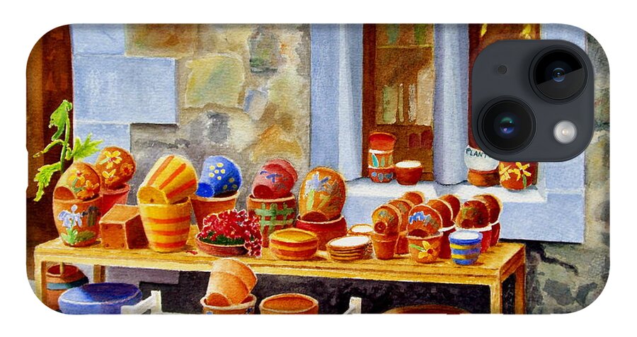 Shop iPhone 14 Case featuring the painting The Pottery Shop by Karen Fleschler
