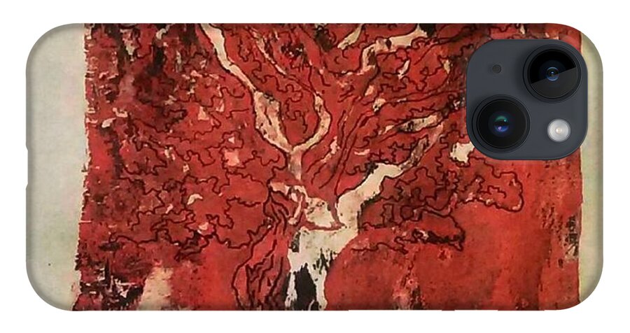 Tree iPhone 14 Case featuring the mixed media The Red Tree by Angela Weddle