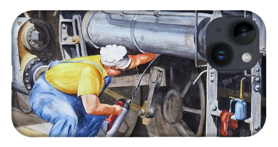 Railroad iPhone 14 Case featuring the painting The Squeaky Wheel by Joseph Burger
