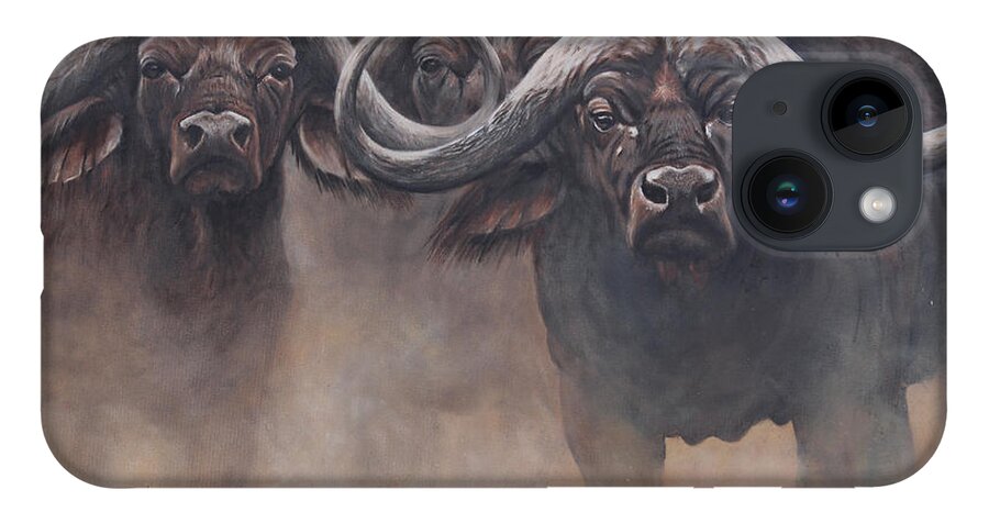 African Buffalo iPhone 14 Case featuring the painting The Stand by Tammy Taylor