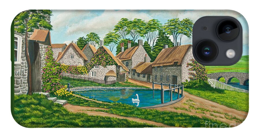 English Painting iPhone 14 Case featuring the painting The Village Pond in Wroxton by Charlotte Blanchard
