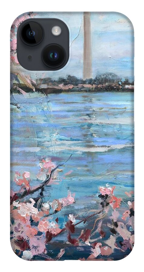 Capitol iPhone 14 Case featuring the painting The Washington Monument at Cherry Blossom Festival Painting by Donna Tuten