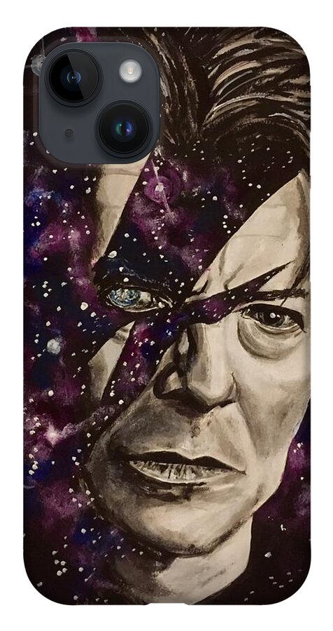 David Bowie iPhone Case featuring the painting There's A Starman Waiting In The Sky by Joel Tesch